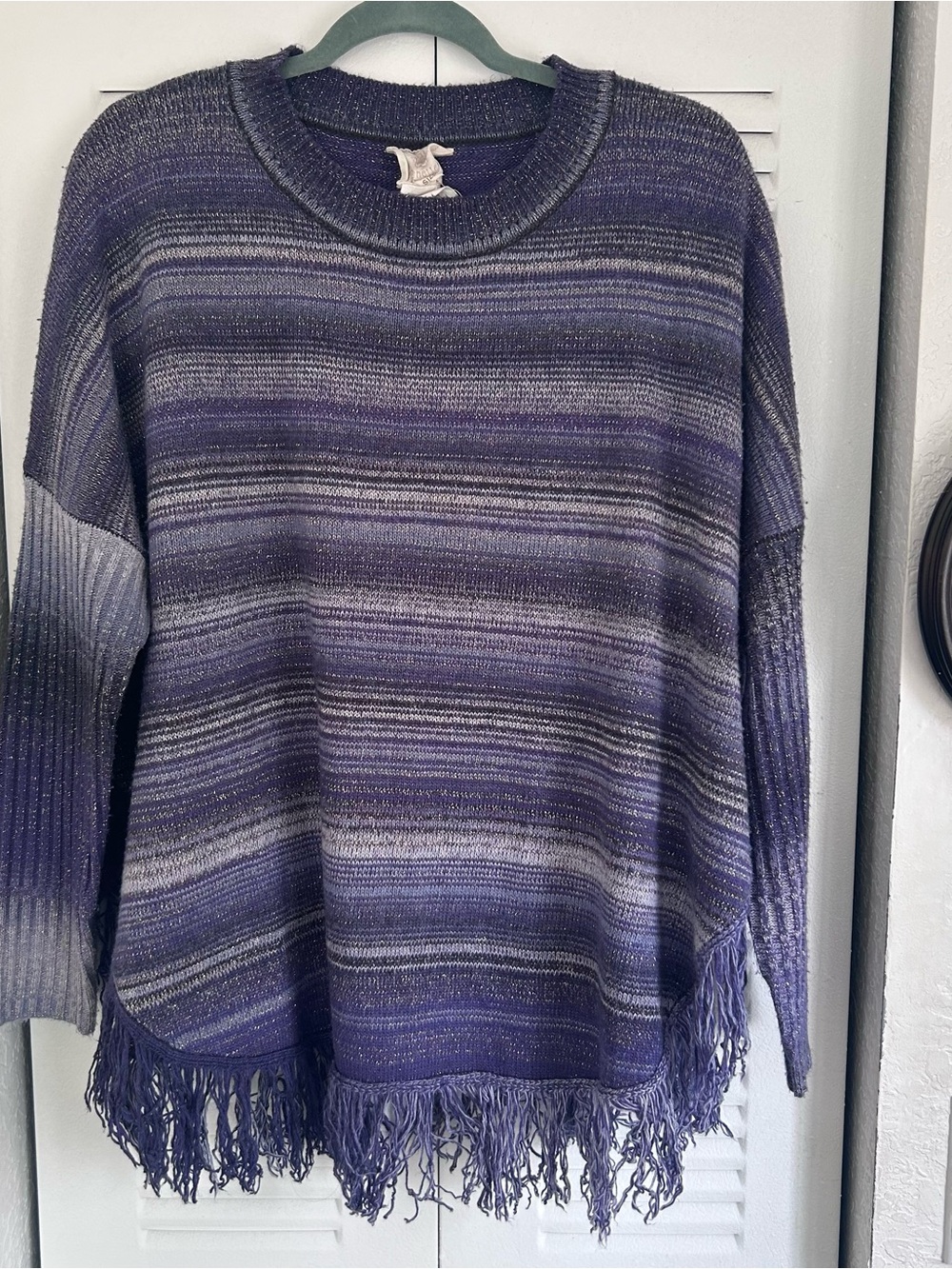 Striped Purple Fringe Hem Women's Sweater
